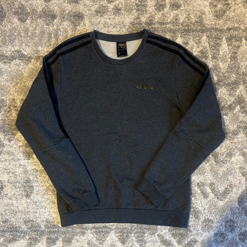 Adidas Men's Charcoal Crewneck Sweater with Black Stripes